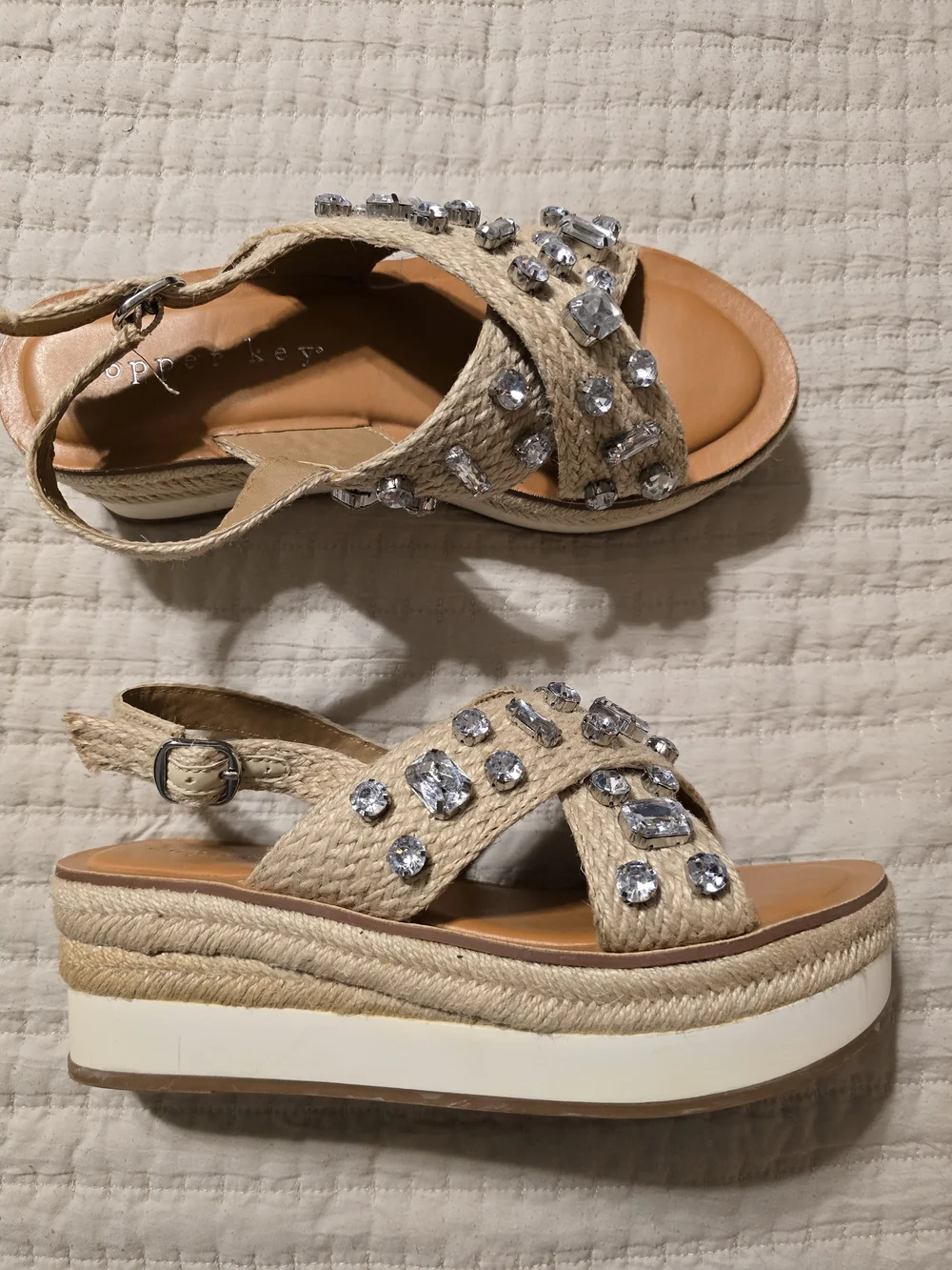 Copper Key Blingy Jute Platform Sandals